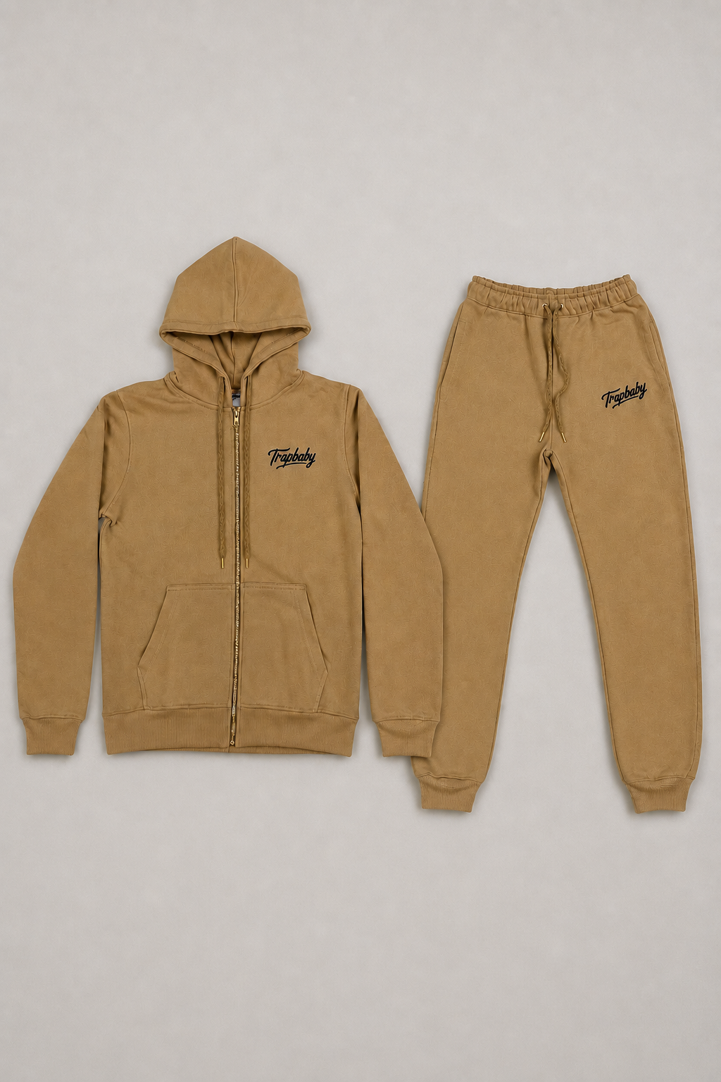 Basic Zipper Trackie Set Beige