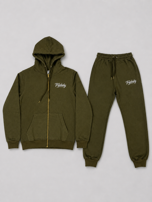 Basic Zipper Trackie Set Olivegreen