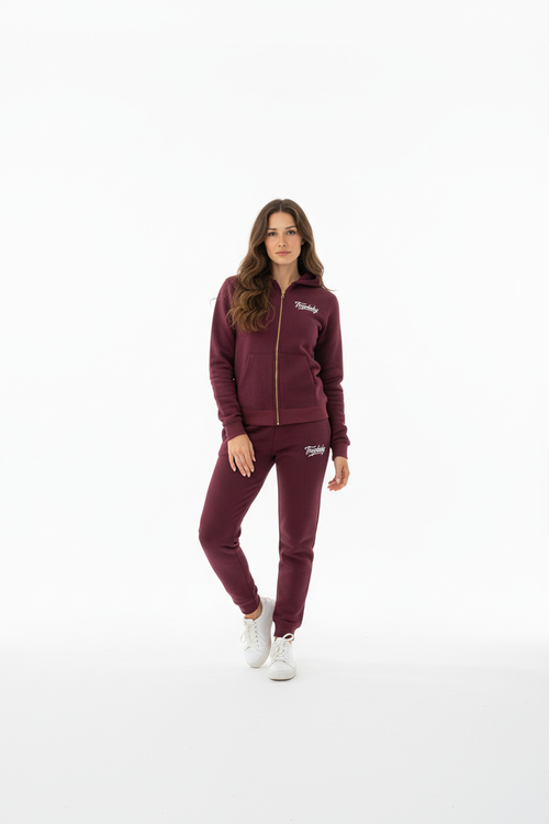 Basic Zipper Trackie Set Bordeauxrot