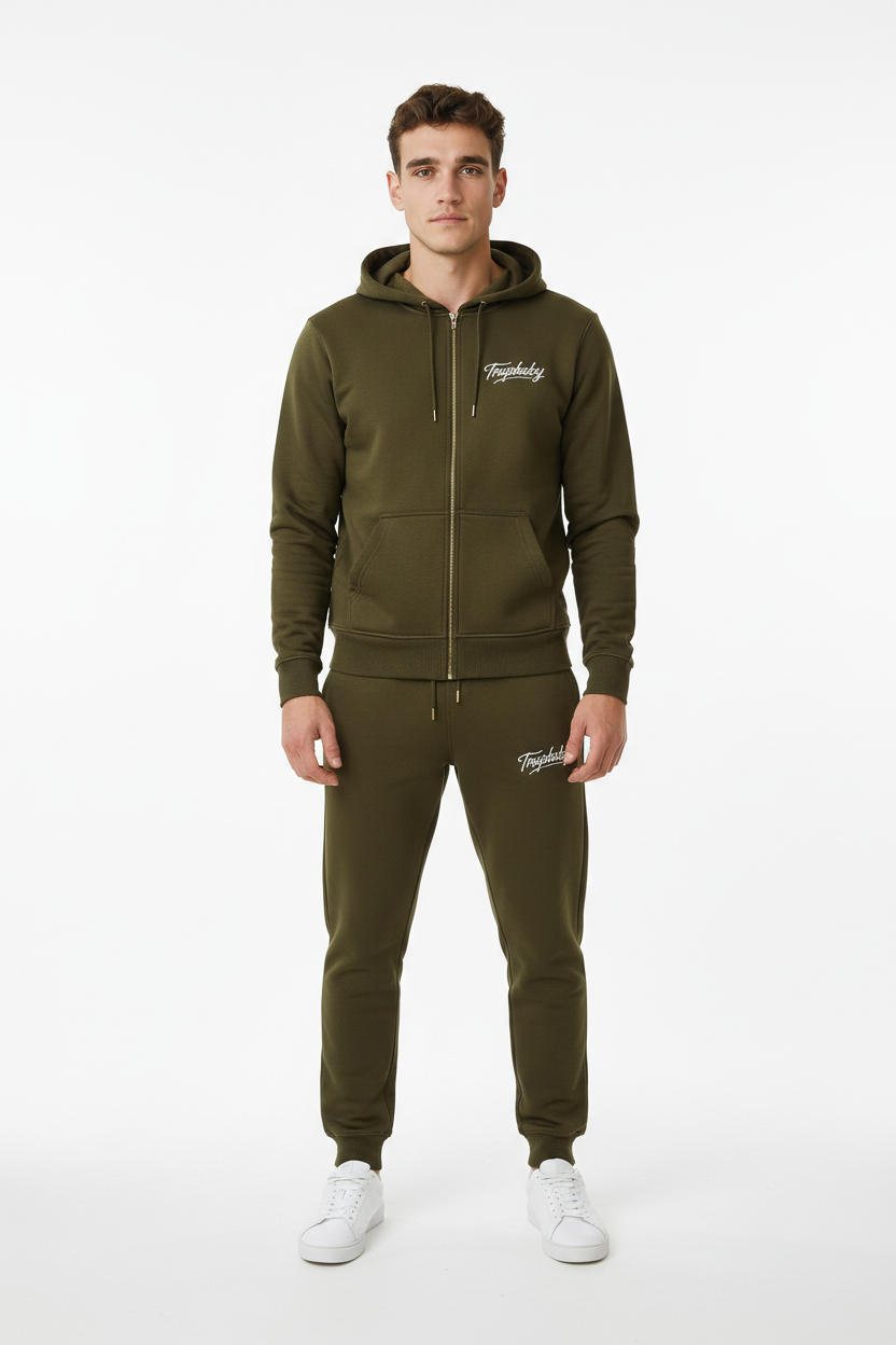 Basic Zipper Trackie Set Olivegreen