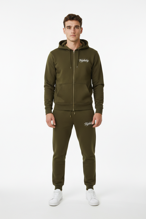 Basic Zipper Trackie Set Olivegreen