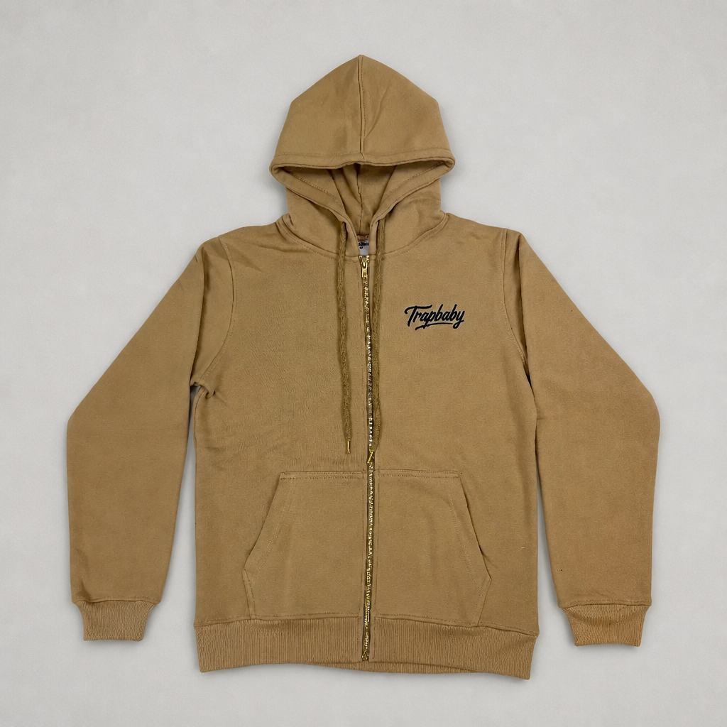 Basic Zipper Hoodie Beige